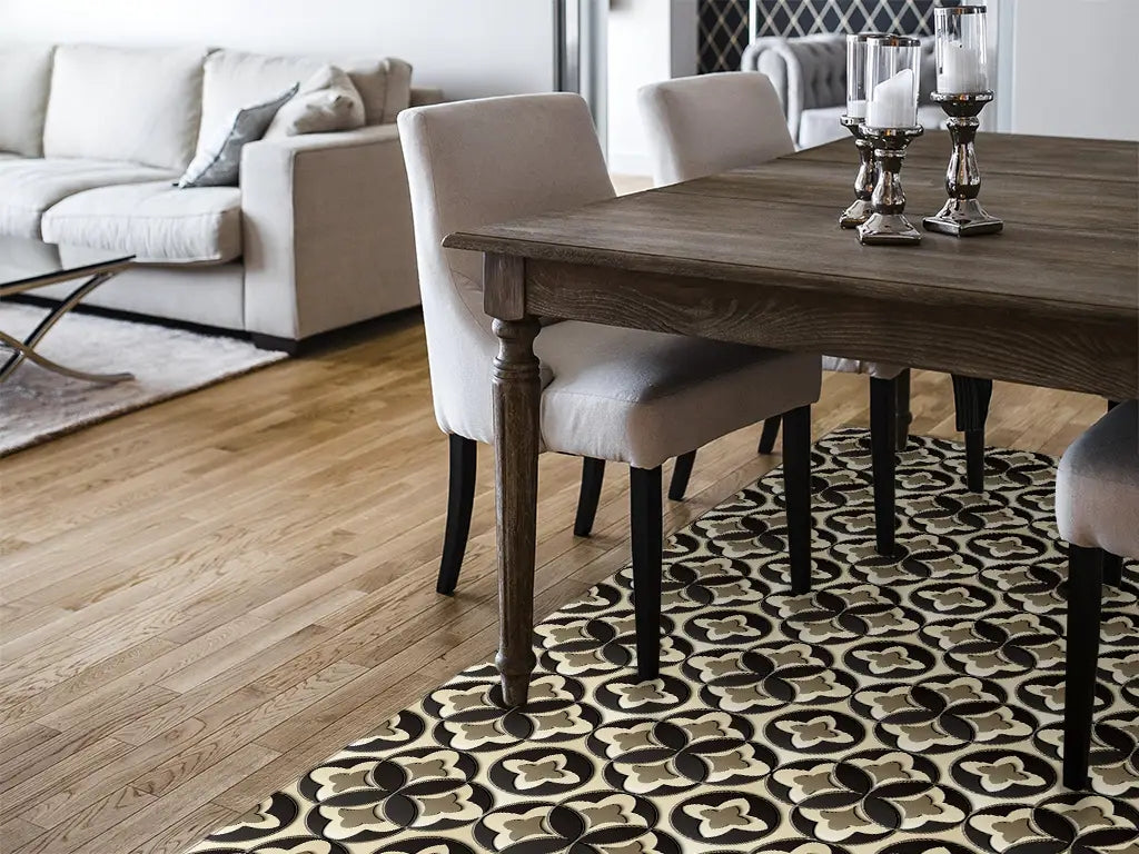 Quatrefoil geometric pattern vinyl floor mat with 3D effect design – Water-Resistant & Non-Slip for Bathroom, Kitchen, Hallway – 70 cm Width  | By the Meter