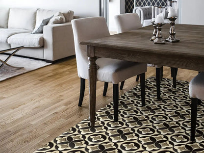Quatrefoil geometric pattern vinyl floor mat with 3D effect design – Water-Resistant & Non-Slip for Bathroom, Kitchen, Hallway – 70 cm Width  | By the Meter
