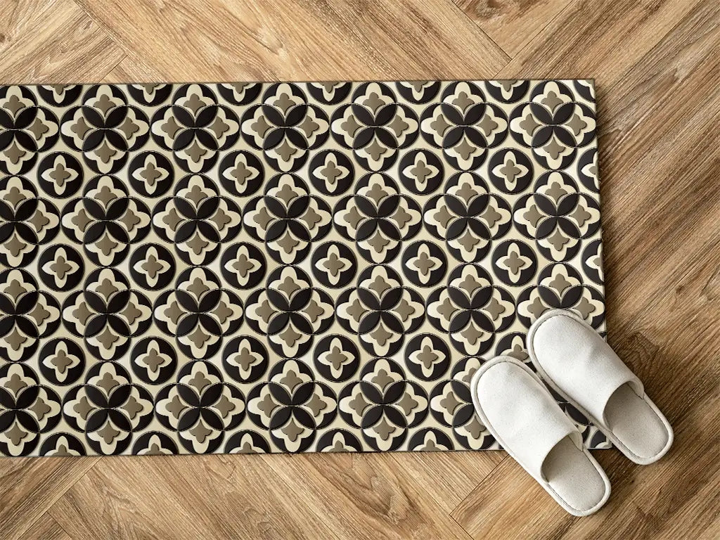 Quatrefoil geometric pattern vinyl floor mat with 3D effect design – Water-Resistant & Non-Slip for Bathroom, Kitchen, Hallway – 70 cm Width  | By the Meter