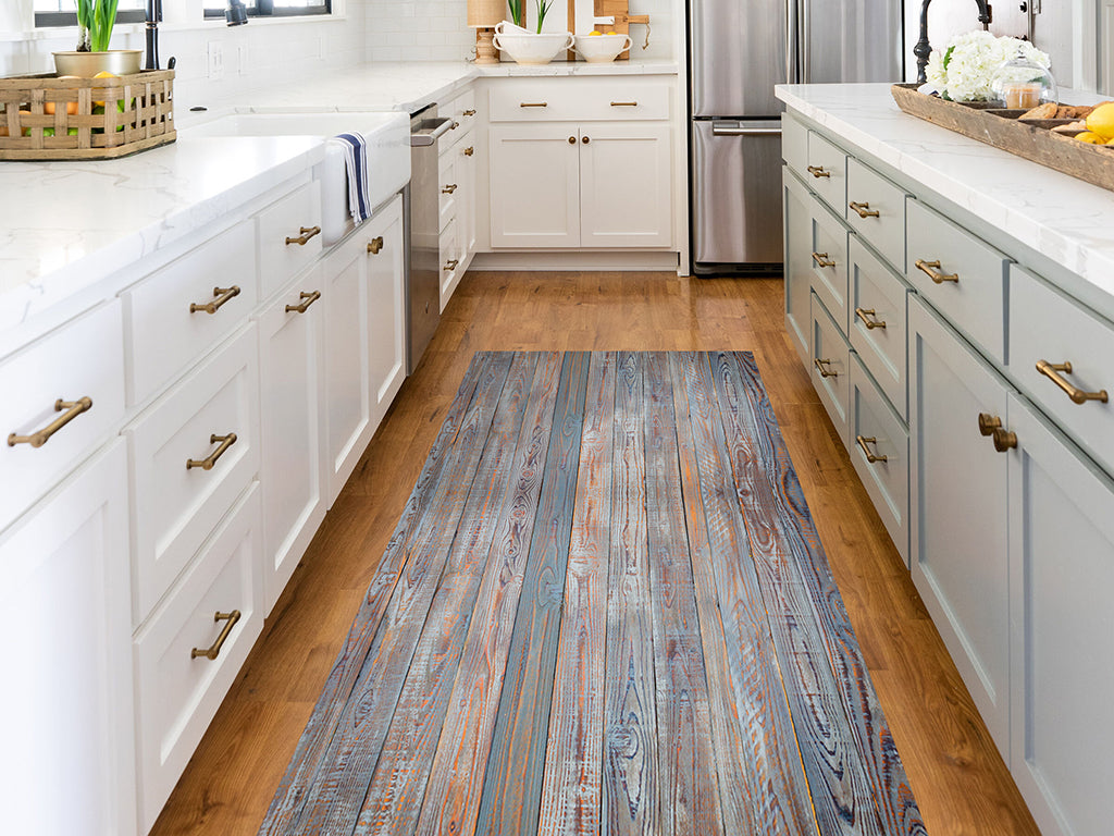 Rustic pine wood texture vinyl floor mat with natural patina pattern – Water-Resistant & Non-Slip for Bathroom, Kitchen, Hallway – 70 cm Width  | By the Meter
