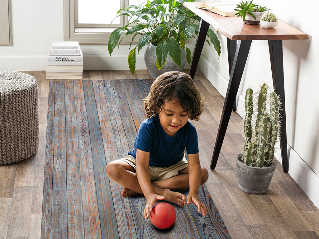 Rustic pine wood texture vinyl floor mat with natural patina pattern – Water-Resistant & Non-Slip for Bathroom, Kitchen, Hallway – 70 cm Width  | By the Meter