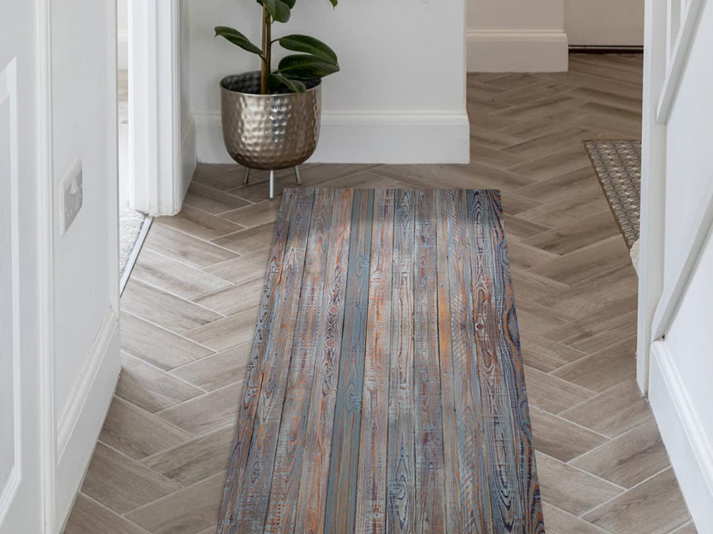 Rustic pine wood texture vinyl floor mat with natural patina pattern – Water-Resistant & Non-Slip for Bathroom, Kitchen, Hallway – 70 cm Width  | By the Meter