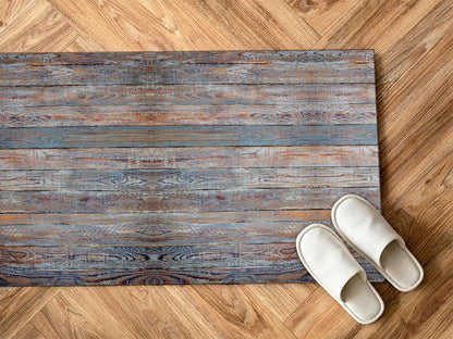 Rustic pine wood texture vinyl floor mat with natural patina pattern – Water-Resistant & Non-Slip for Bathroom, Kitchen, Hallway – 70 cm Width  | By the Meter